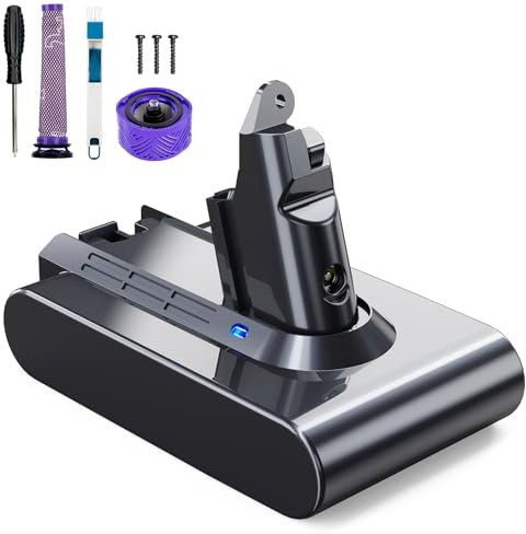 EVARY 6000mAh V6 Ersatzakku für Dyson V6 Akku Kompatibel DC62 DC58 DC59 DC61 Animal DC72 DC74 SV03 SV05 SV06 SV07 SV09 Absolute/Motorhead/Fluffy(2 Filter + 1 Pinsel