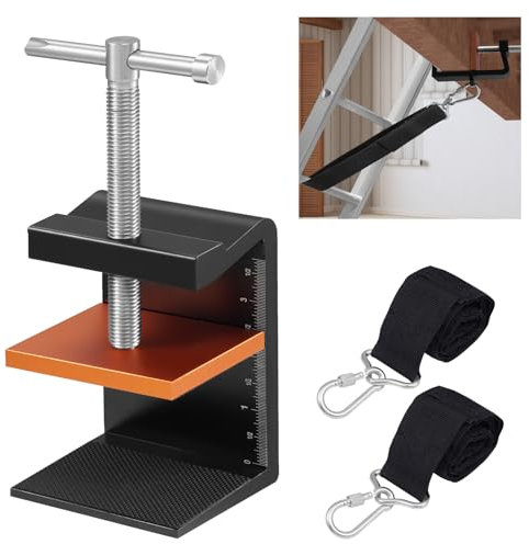 Ladder Stabilizer with Laddder Rack Straps, Ladder Stability Anchor Includes 2-Ft and 3-Ft Strap,Lightweight Aluminum Ladder Leveler, Secure, Stable, Anti-Slip Anchor