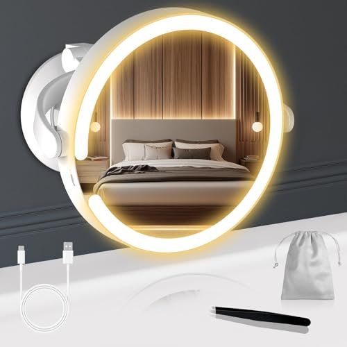 Robofun Schminkspiegel mit Beleuchtung und Nanometer Stark Saugnapf, Kosmetikspiegel 20 fache mit Beleuchtung und Vergrößerung, Dimmbar Vergrößerungsspiegel mit Licht, 25CM Höhe verstellbar