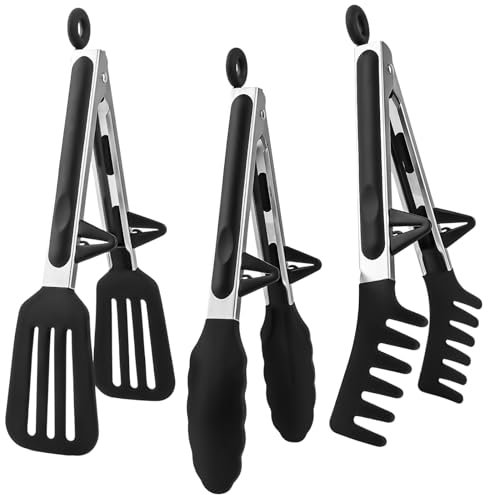 Pinze Da Cucina, 3 Pezzi Pinza da Cucina Acciaio Inox, In Silicone Nero Pinze Da Cucina, Pinze In Silicone, Senza BPA, Pinze Da Cucina