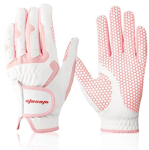 DUFFOBAN Guanti da golf da donna con entrambe le mani, 1 paio di guanti da golf per mano sinistra e destra, guanti antiscivolo, leggeri e traspiranti, rosa, adatti per donne e ragazze, taglia S