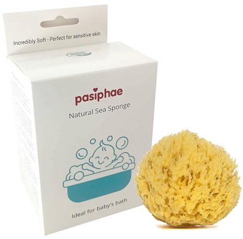 Pasiphae Éponge de mer pour bébé, gant de toilette jaune doux pour le bain des bébés et des nouveau-nés – 100 % naturel, nid d'abeille, bio – Cadeaux de grossesse pour garçon et fille, taille 0-18