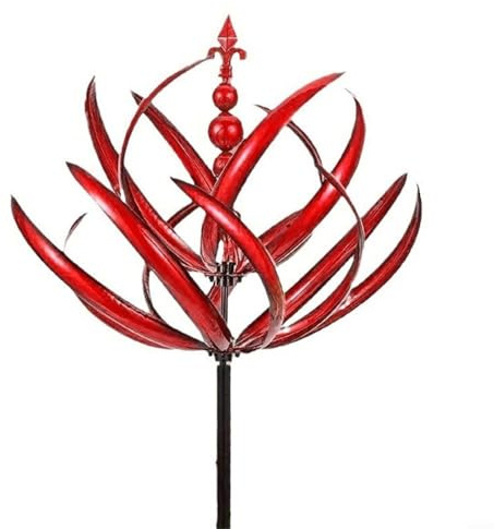 Springwillfly Mulino a vento rotante, scultura in metallo per giardini, patii, cortili, decorazione 20 x 90 cm (rosso)