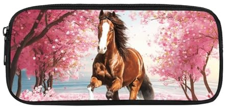 Showudesigns Trousse à crayons avec imprimé animal pour garçons - Trousse à crayons pour enfants - Fournitures scolaires, Cheval fleur de cerisier, One Size, Organiseur de sac