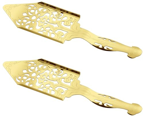 2Pcs Stainless Steel Absinthe Fountain Spoon, Vintage Wormwood Cocktail Dripper, Bar Glass Strainer, Hollowed Out Square Sugar Dripper, Ice Cube Mesh Filter Strainer Spoon Bar Strainers (2, Gold)
