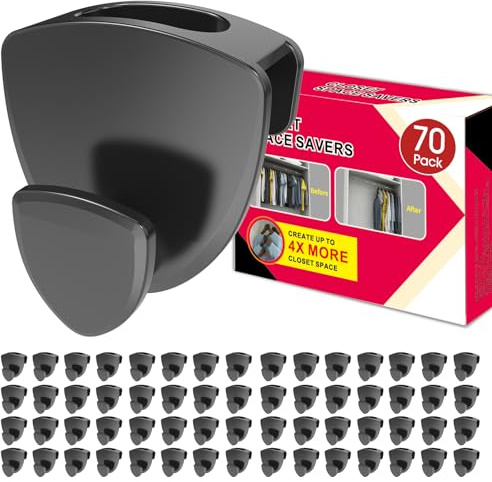 Kleiderbügel Platzsparend 70 Stück - Schwerlast Organizer bis 20KG | Stabile platzsparende Kleiderbügel zur Kleider-Aufbewahrung | Schwarz