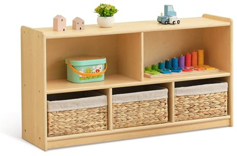 OOOK Montessori Shelf 5-Section Wooden Storage Cabinet, 2-Shelf Toy Organizers and Storage, Kids Classroom Organizer, Playroom, Daycare and Preschool Bookshelves