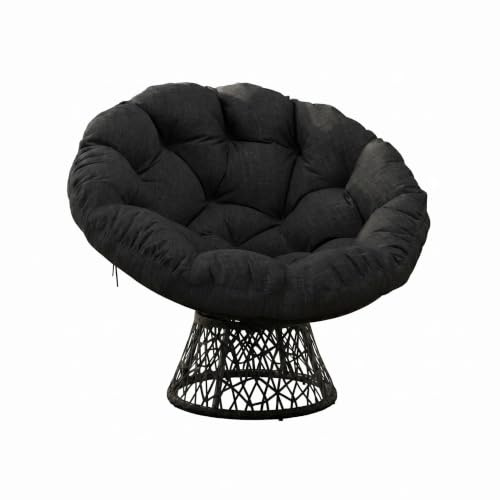 Zstar Fauteuil Papasan pivotant 360° ultra confortable – Coussin épais, structure acier robuste, design en rotin élégant – Pour jardin, terrasse, salon, balcon – Coloris : structure noire, rotin noir,