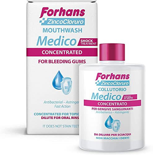 Forhans, Collutorio Medico Concentrato, Azione d'Urto, con Zinco Cloruro, Azione Antisettica, Antibatterica, Astringente e Antinfiammatoria, Gengive Sane, Non Macchia i Denti, 75 ml