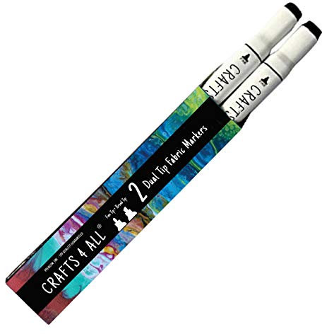 Crafts 4 ALL Fabric Markers for Clothes - Pack of 2 No Fade, Dual Tip Permanent Fabric Pens - No Bleed, Machine Washable Shoe Markers for Fabric Decorating - Laundry Marker, Erases Stains Easily