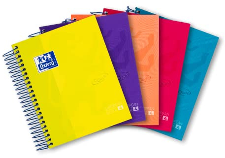 Oxford Notizblock, A6, mit Spirale, 240 Seiten, kariert, sortiert, 5er Pack