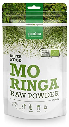 Purasana® Moringa Pulver Bio - 200g, Hochwertiges Superfood, Reich an Proteinen und Antioxidantien, 100% Vegan und Bio-zertifiziert, Ideal für Smoothies, Tees und Säfte