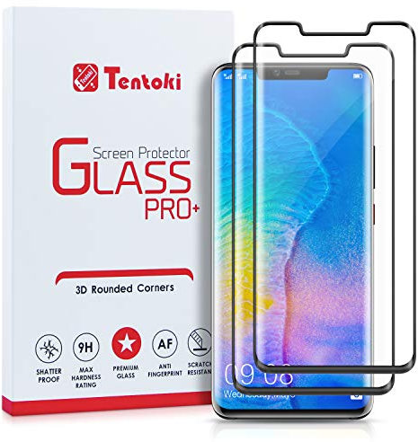 Tentoki Verre Trempé pour Huawei Mate 20 Pro, [Lot de 2] Film Protection Ecran Vitre HD, [sans Bulles, Facile à Installer, Couverture Complète] Dureté 9H pour Huawei Mate 20 Pro