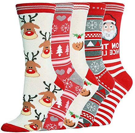 MAKFORT Kuschelsocken Weihnachtssocken Damen Winter Warme Socken Lustige Socken Frauen Thermal Lässige Sneaker Socken 5 Paar