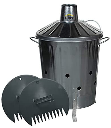 simpaoutdoor Large Galvanised Incinerator Bin 40 Litre and Large Plastic Leaf Grabber Set.