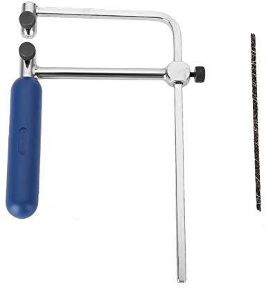 Scie à main, petite scie à chantourner - Cadre réglable en U avec 6 lames de scie hélicoïdale - Pour le travail du bois, du verre, du métal (ASB400)