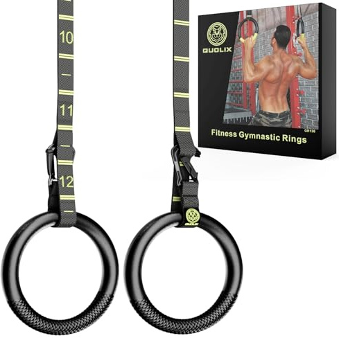 Gymnastic Rings with Adjustable Straps, Gymnastics Rings for Men with Anti-slip Tape, All-in-One Suspension Trainer Straps, Strong Buckle Pull Up Rings with Straps for Gym, Exercise, Workout, Crossfit