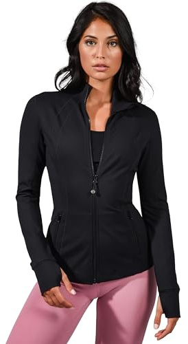 90 Degree By Reflex Full Zip Running Track Jacket Lightweight Athletic Slim Fit Jacket with Thumbholes - Black - XXL
