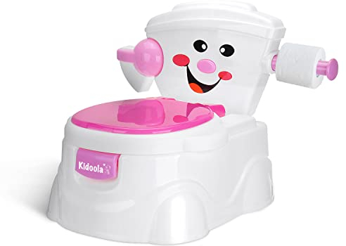 KIDOOLA Pink Potty Training Toilet Seat, Toilet Seat with Splash Guard, Fun Way to Improve Your Child's Development Portable, Easy to Carry as Travel Potty for Kids 6 Months to 5 Years