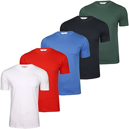 Xact Mens 5-Pack Plain Crew Neck Cotton T-Shirts (5-Pack - Navy/Red/Blue/White/Pine) L
