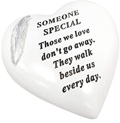 Placas conmemorativas de corazón con piedra conmemorativa para tumbas – Decoración personalizada para tumbas blancas y plateadas con plumas – Placas conmemorativas al aire libre 15 x 15 cm (Alguien