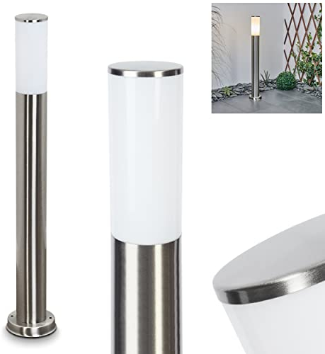 Außenwegeleuchte Caserta, moderne Sockelleuchte aus Metall/Kunststoff in Nickel-matt/Weiß, Wegeleuchte 80 cm, Gartenlampe m. E27, ohne Leuchtmittel, Gartenbeleuchtung IP44