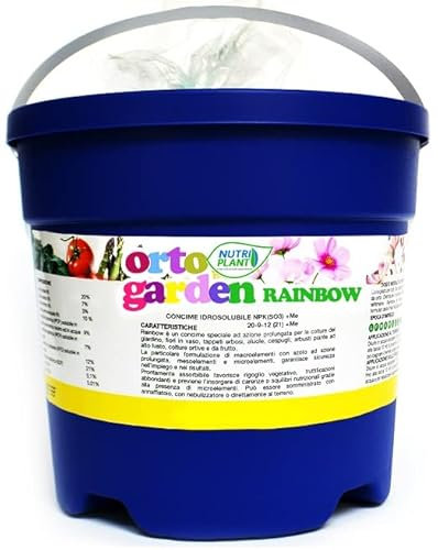 Nutriplant RAINBOW, Concime Fertilizzante ad azione prolungata per le colture del giardino, fiori in vaso, tappeti erbosi, aiuole, cespugli, arbusti, alto fusto, colture ortive e da frutto, 3Kg (1)