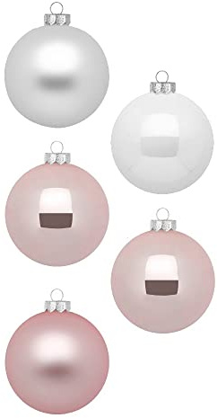Inge Glas Weihnachtskugeln | Schöne Christbaumkugeln aus Glas | 20 Kugeln in Karton-Box | Christbaumschmuck Weihnachtsbaumschmuck Weihnachtsbaumkugeln (Noble Rose | rosa weiß)