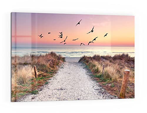 DEQORI Küchenrückwand Glas | Motiv Strandaufgang zur Ostsee | 60x40 cm | Bad- oder Herd-Rückwand | Herdblende Spritzschutz für Küche & Badezimmer | moderne Deko für Fliesenspiegel