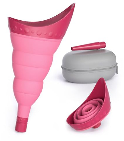 TRIPTIPS Pee Conch Foldable Female Urinal Device Portable Urinal for Women Pee Funnel for Women Travel, She Pee Cup for Women Stand to Pee Womens Urinal Funnel with Tube Case (B-Pink)