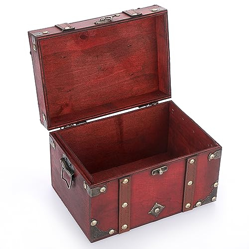 ELLDOO Vintage Treasure Chest, Pirate Keepsakes Box for Gifts, Wooden Storage Box Decorative for Jewelry Pearl Trinkets Tarot Cards, Medium