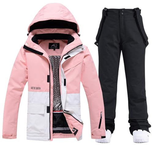 ALSOGO Damen Skijacke & Skihose Set Skianzug 2 teilig Schneeanzug Wasserdicht Warm Winterjacke mit Abnehmbare Kapuzen zum Skifahren Snowboarden Schneejacke Schneehose TY133PKW Schwarz XL