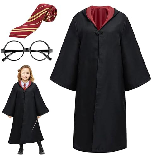 YISKY Zauberer-Kostüm Harry-Umhang Uniform Cosplay Set für Kinder Karneval