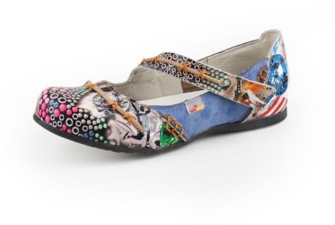 TMA EYES Costura de Mano de Moda empalmada con Zapatos Planos de Cuero de pies Anchos(Azul,42)