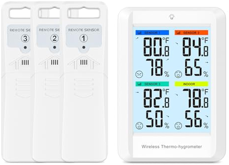 Ankilo Station météo sans fil avec 3 capteurs extérieurs, moniteur d'humidité de 10,16 cm, sans fil, avec prévisions météorologiques, thermomètre d'intérieur et d'extérieur, hygromètre, thermomètre