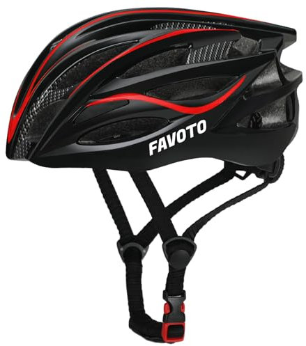 Favoto Bike Helmet for Adults Lightweight - Cycle Helmet for Men Women Cycling Road Mountain Bicycle MTB Helmet Safety Protection Adjustable Size 54-58cm Black Red