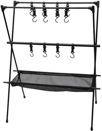Rejilla para colgar utensilios de cocina para acampar con malla y gancho, ahorro de espacio multicapa, aleación de aluminio resistente, cocina al aire libre para utensilios, ollas