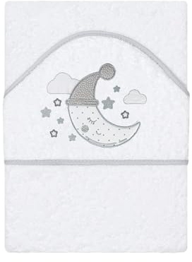 various Asciugamano da bagno per bambini con cappuccio, 100 x 100 cm, 100% spugna di cotone, morbido e assorbente, ideale per neonati e bambini piccoli, con motivo luna, colore: bianco/grigio