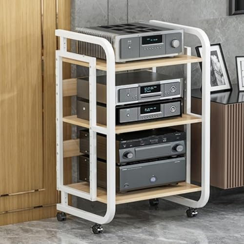 ZIUSFAC Meuble Chaine HiFi 2/3/4 Couches Audio Rack Media Stand avec Étagères Réglable Audio/Vidéo Armoire D'équipement Chaine HiFi Rack Meuble De Rangement(White,3 Tier-High 69cm)