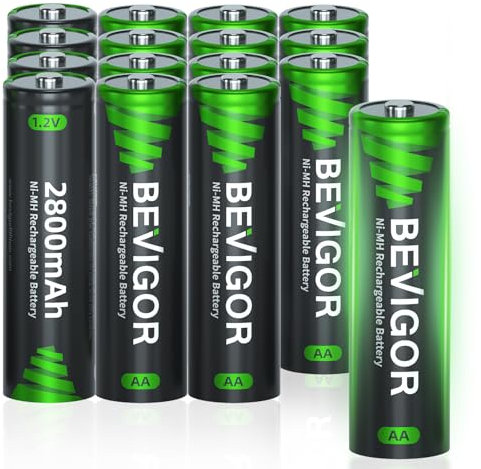 BEVIGOR AA Rechargeable Batteries, Pack of 16 2800mAh 1.2V High Capacity AA Ni-MH Rechargeable Batteries, Precharged