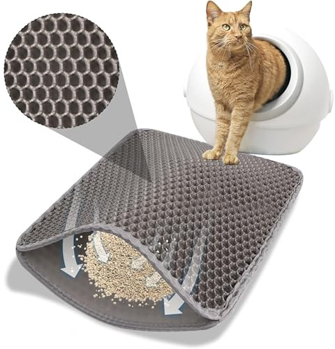Tappetino Lettiera Gatti 30x45 cm – Doppio Strato a Nido d’Ape Impermeabile e Antiscivolo – Raccogli Lettiera Facile da Pulire – Per Gatti Domestici – Colore Casuale Grigio o Nero