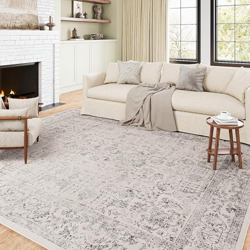 HUGEAR Vintage Grau Waschbarer Teppich Wohnzimmer 200x300cm Retro Rugs for Living Room Weich rutschfest Groß Tepich Kurzflor Schlafzimmer Carpet Living Room Bedroom Esszimmer Teppiche Büro
