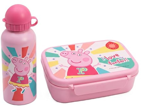 Diakakis Peppa Pig barn lunchlåda set – smörgåslåda och aluminium vattenflaska 500 ml – skolresor lunch matset, BPA-fri