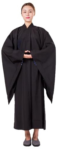 DKELTE Abito Monaco Buddista Tradizionale Unisex Vestiti Comodi per La Preghiera di Meditazione(Black,3XL)