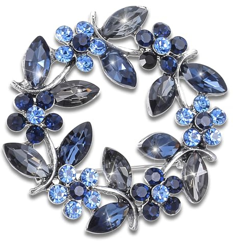 Oruola Flower Brooches for Women,Blue Wreath Brooch Pin,Crystal Pearl Flower Brooches Pins,Rhinestone Brooch Pins for Ladies and Girls, Coats, Weddings, Parties, Dances