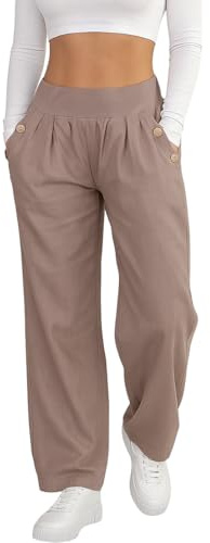 Mississhop Pantalones ligeros de color liso para mujer, pantalones harén, pantalones de globo, pantalones bombachos, pantalones bombachos, pantalones de verano lisos, marrón, Talla única