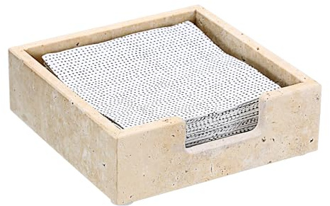 Sumnacon Travertine Cocktail Napkin Holder for Table, 6.2 x 6.2, Square Napkin Holders Small Napkin Tray, Flat Modern Napkin Dispenser for Kitchen, Countertop, Dining Table, Party, Bar