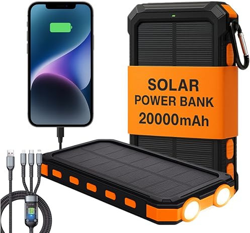 Bateria Solar Portatil Potente 20000mah, Kit Supervivencia UE 2025, Cargador Solar para Movil, Bateria Externa, Power Bank, Generador Portatil