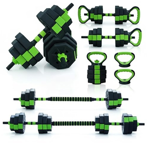 Kingdom Fitness 10KG 6-in-1 Adjustable Dumbbells Set | Octagonal Weights for Home Gym, Barbell, Kettlebell & Push Up Stands