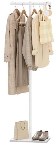 GUOHNHE T-shaped Clothing Rack, Modern Coat Stand with Rock Slab Base, Heavy-duty Metal Jacket Hanger for Boutiques, Hallway, Entryway, 175 cm High, White, GYJ011W